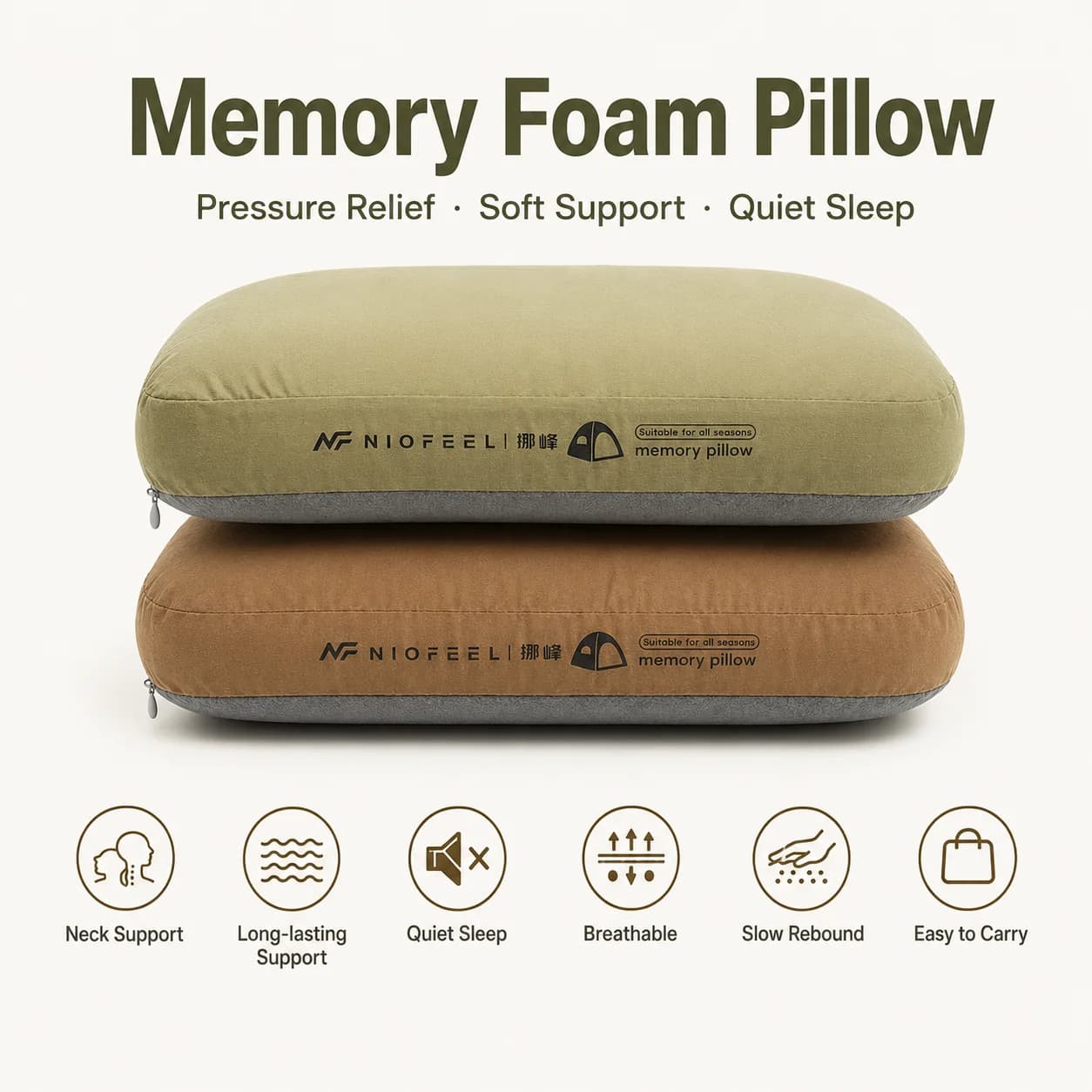 Soft Slow Rebound Memory Foam Cervical Pillow, Portable Neck Support Pillow for Travel Camping Office Nap