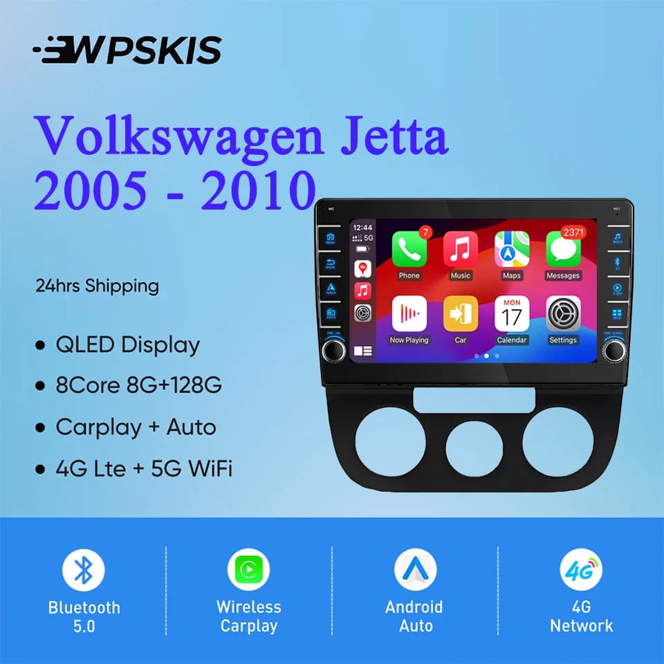 8G Ram 128G Android 14 Autoradio Video Audio A/V Musica Lettore DVD GPS Navi HU Per Volkswagen Jetta 2005 - 2010 Carplay Auto RDS