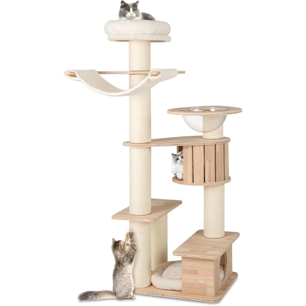 Very PETSITE Albero per gatti in legno alto 69 pollici, torre per gatti moderna multilivello con tiragraffi da 5,7 pollici, doppi condomini per gatti, spazio C
