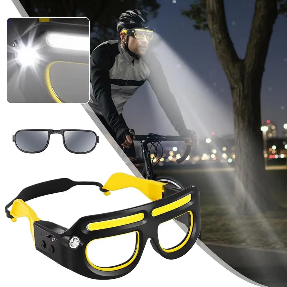 Lampada Frontale LED Ricaricabile Multifunzionale 2-in-1 con Occhiali Protettivi per Avventure all'Aperto e Lavoro Professionale