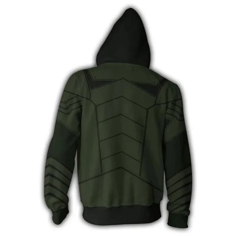 NewComics Supereroe Green Arrow Felpa con cappuccio Oliver Queen 3D Stampa Felpe con cerniera Felpe Cosplay Cappotto con cappuccio Giacca ID937