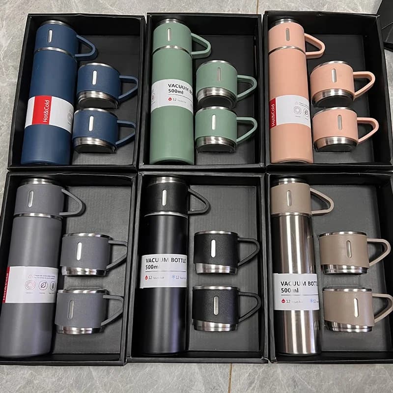 Set Regalo Thermos in Acciaio Inox da 500ML, Stile Business per Ufficio, Bottiglia Termica per Acqua Calda da Esterno, Tazza Termica per Coppie