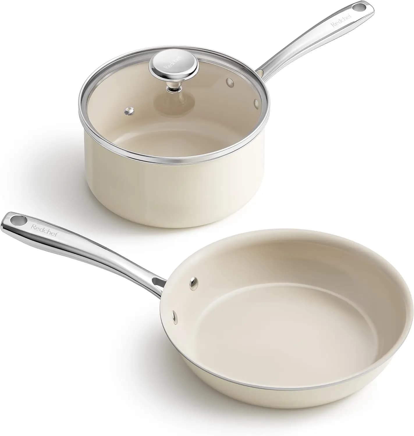 8 inch ceramic non-stick pan set and 2.5 litre pan with cover, compatible with induction, suitable for oven, dishwasher safe