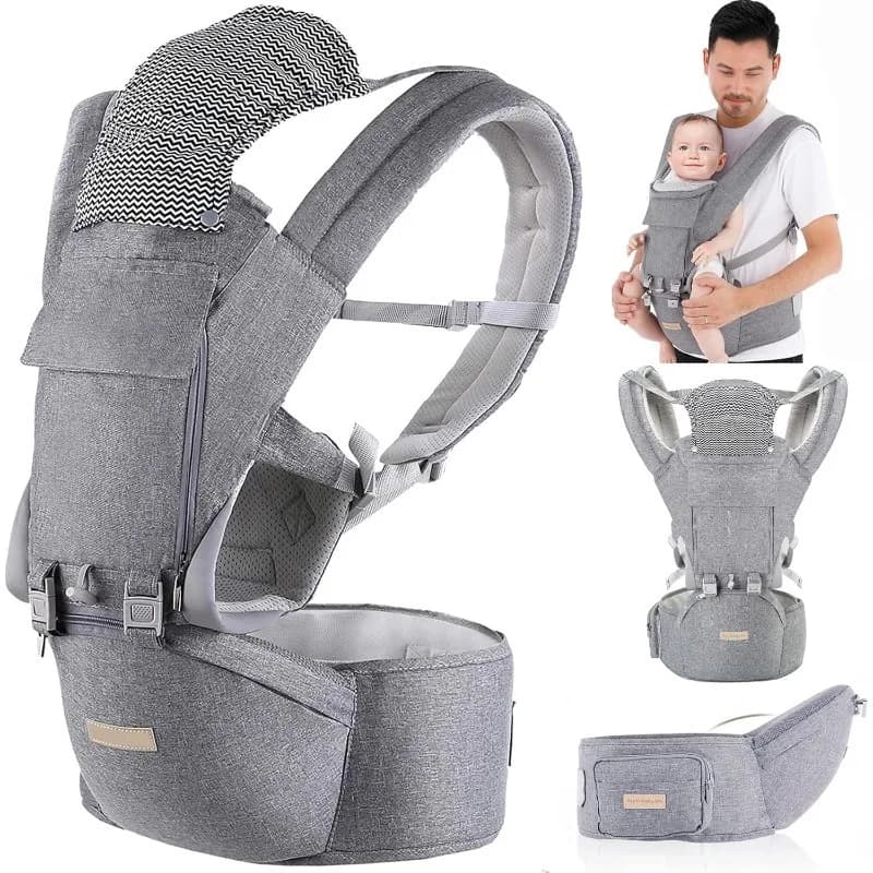 Marsupio Convertibile per Neonato a Bambino Marsupio ergonomico per Neonato Cinghia Regolabile Viaggio Perfetto 3-36 Mesi Grigio