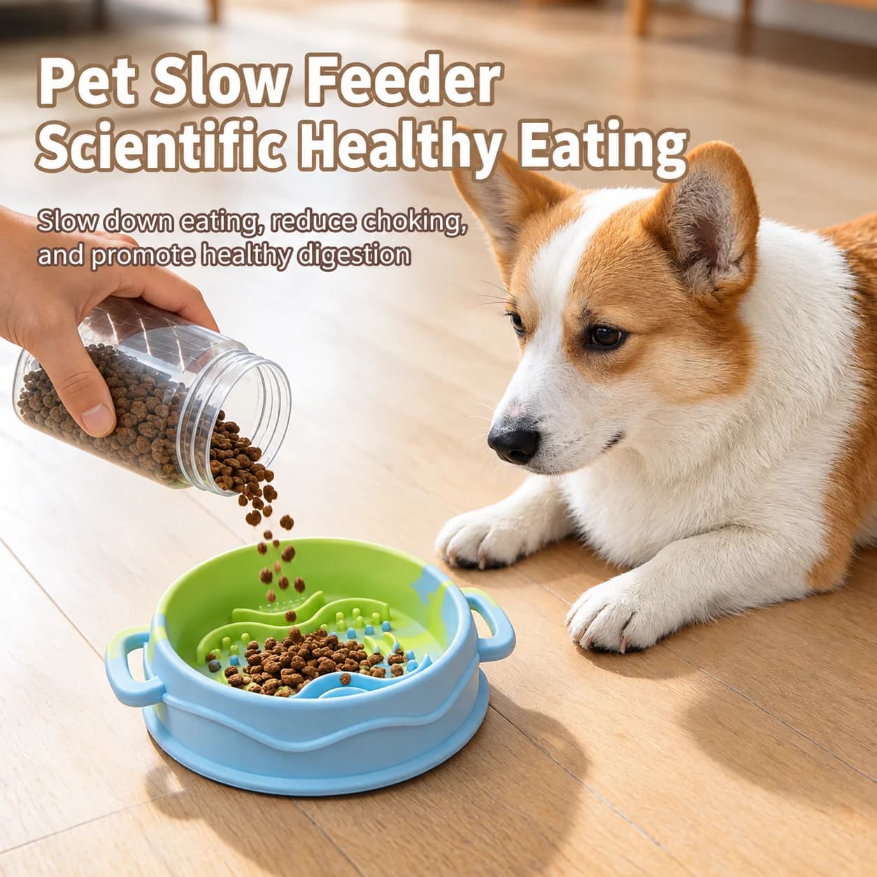 Colorful Silicone Dog Slow Feeder Bowl Dual Handles Anti-Flip Anti-Choke Bowl Anti-choking with Suction Cup Pet Food Dish Travel