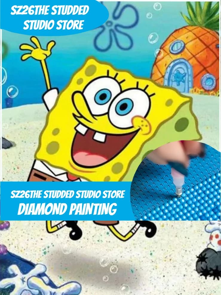 Kit di Pittura Diamante 5D Fai-da-Te con SpongeBob SquarePants, Arte Fotografica, Mosaico Completo, Ricamo a Punto Croce