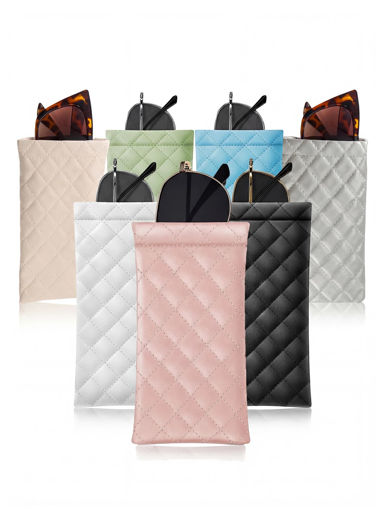 Custodia portatile per occhiali in pelle PU, morbida custodia per occhiali da sole, custodia tascabile per telefono e occhiali da sole, borsa portaoggetti multifunzionale
