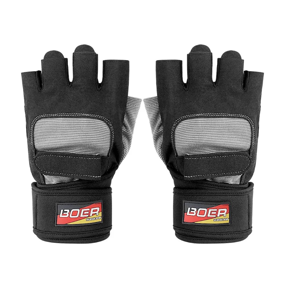 1 pair of non-slip cycling gloves, gym weight lifting gloves, weight training gloves with wrist strap