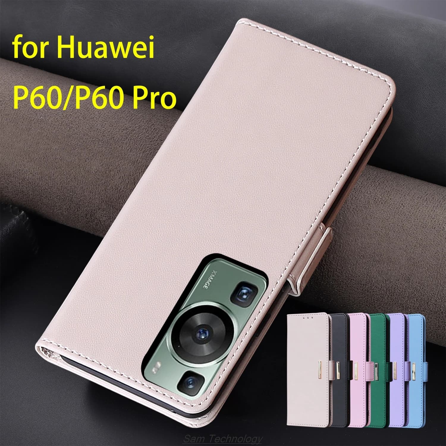 Custodia in pelle con fibbia magnetica per Huawei P60 / P 60 Pro Portafoglio RFID BLOCCO Flip Cover femminile Semplice Capa Fundas Coque