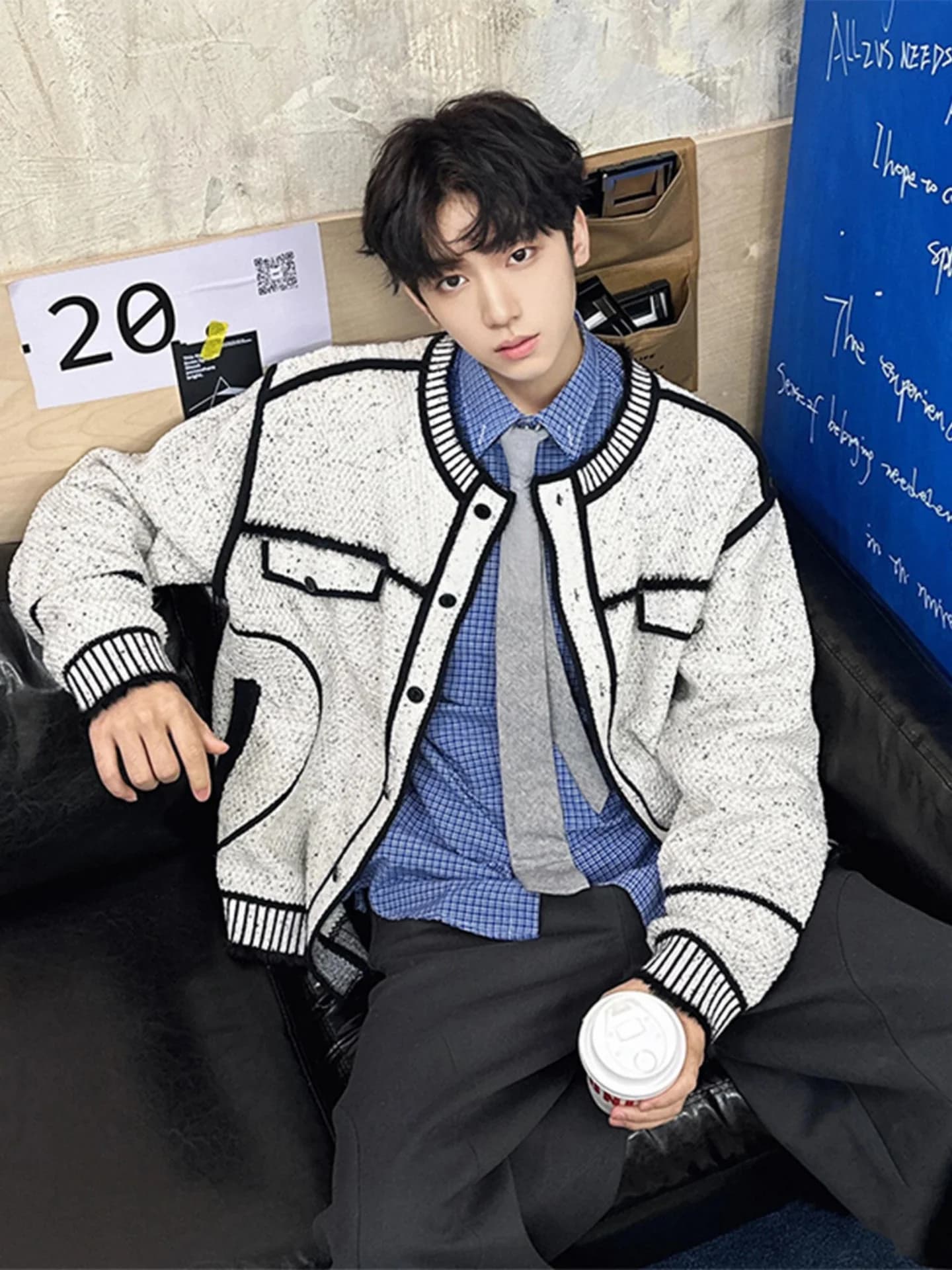 American Style Knitted Open Cardigan Winter Jacket Men's No Collar Design Sensation Fair Isle Sweater Trendy Casual Wear