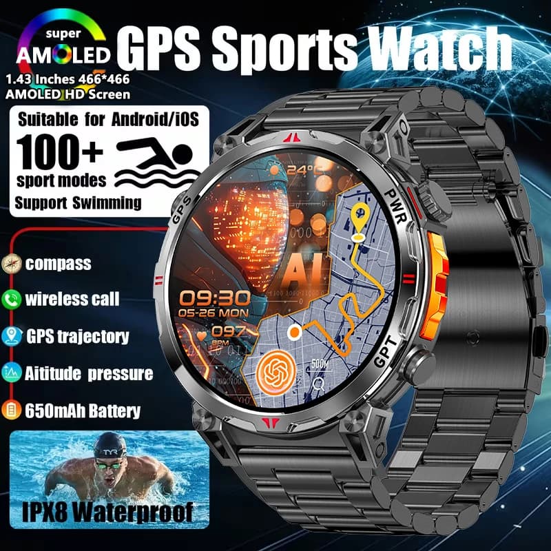 2026 New Air Sports Open Watching Men Sport Monitoring Data Health Monitoring Compass IP69 Altimeter Bluetooth SmartWatch