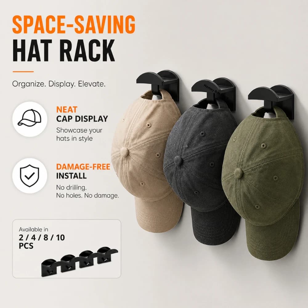 2/4/8/10Pcs Portable Cap Holder Rack No Drilling Design Baseball Hat Storage Case for Daily Cap Arrangement & Collection