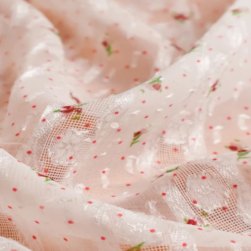 Mint Pink Rose Dotted Lace Jacquard Fabric Organza Floral Chiffon Fabric for DIY Hanfu Handmade Cheongsam Dress Fashion