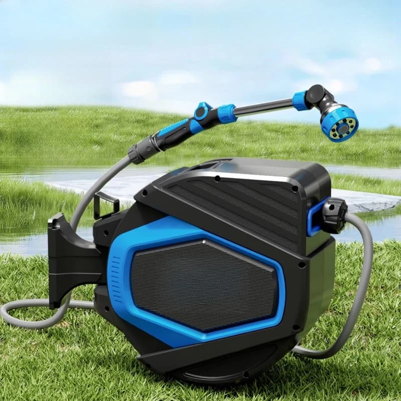 Sistema di irrigazione a goccia con tubo in PVC, tubo per irrigazione orto, avvolgitubo estensibile, attrezzi da giardinaggio con montaggio a parete, pistola termica