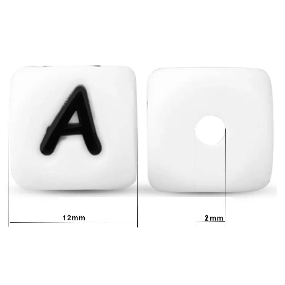 52 pz 12mm Quadrato Silicone Bianco Lettera Inglese Perline Per Fare Gioielli FAI DA TE Bracciali Collane Orecchini Portachiavi Accessori