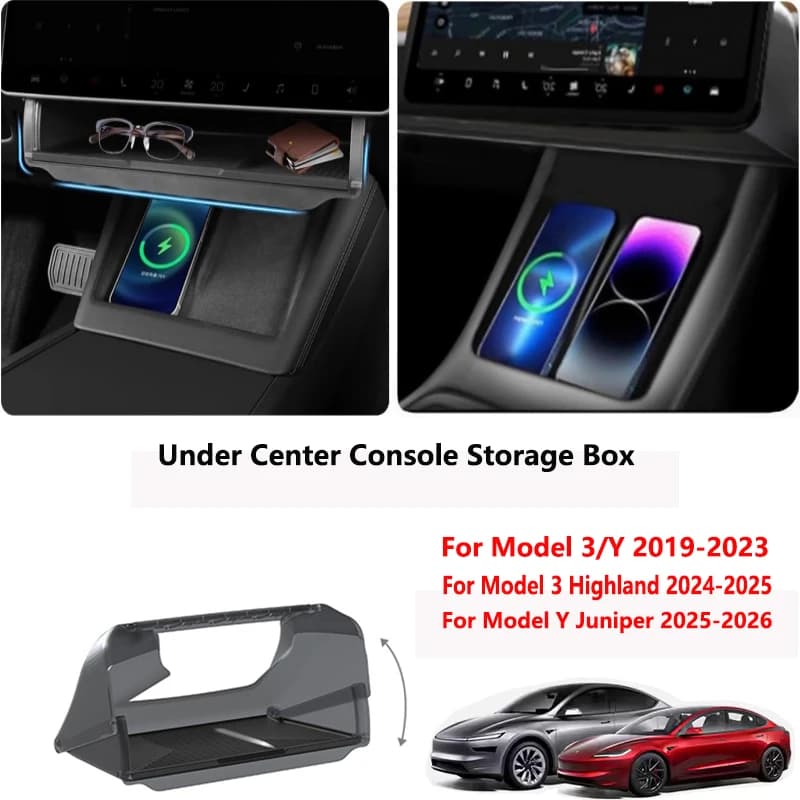 Vassoio portaoggetti nascosto sotto lo schermo della console centrale per Tesla Model 3/Y Juniper 2019-2026, accessori organizer per vano portaoggetti centrale