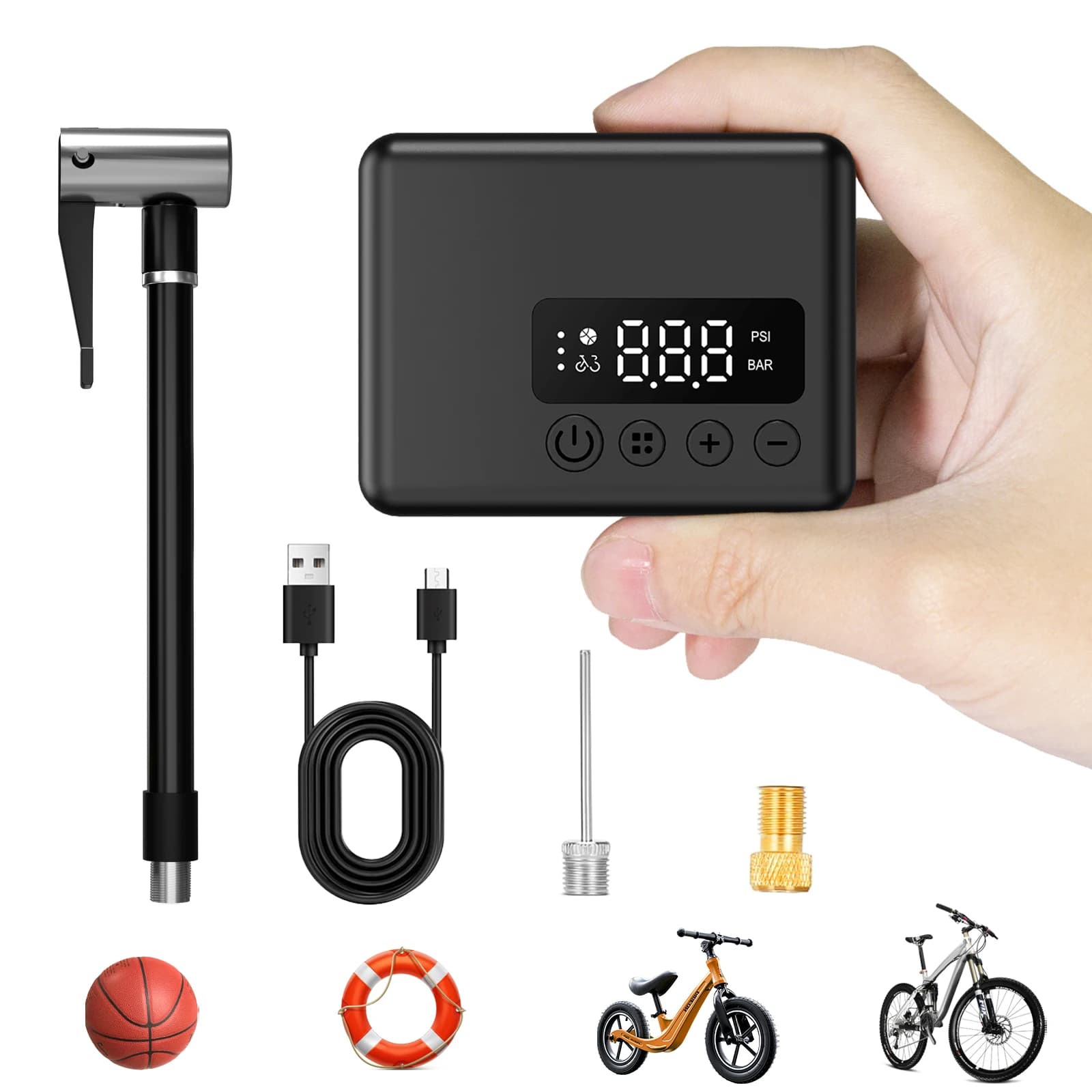 Compressore d'Aria Portatile 150PSI 4000mAh, Mini Pompa Elettrica per Auto e Biciclette - Pompa d'Aria Compatta