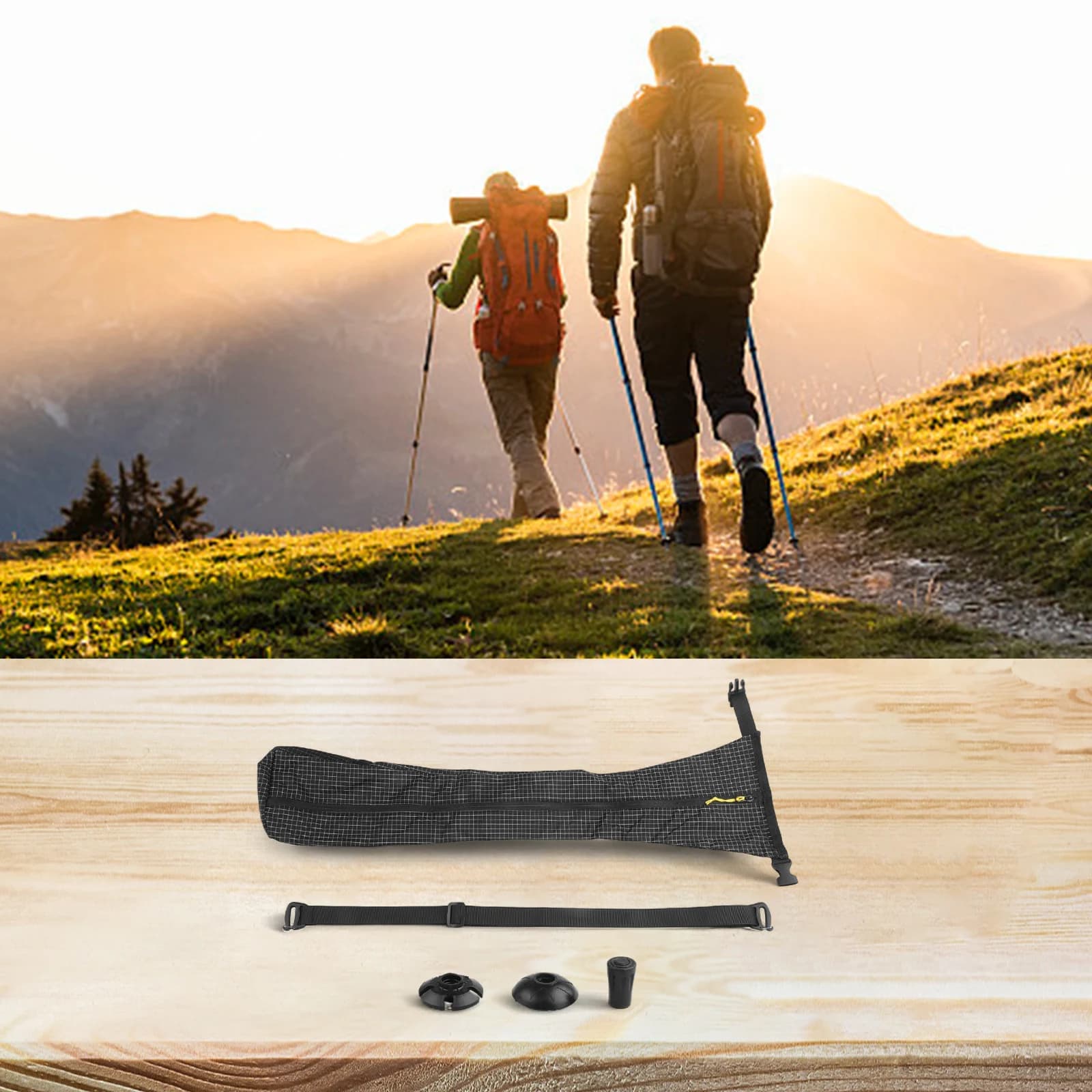 Portable trekking bag for trekking poles, suitable for 70 cm sticks, with mesh pockets, scratch-resistant and wear-resistant design