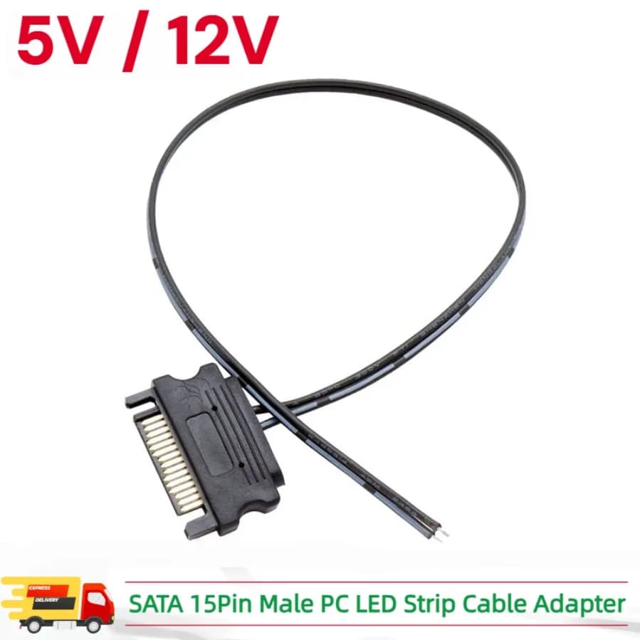 SATA 15Pin 5V/12V Male Port Cable Adapter 22 AWG Tinned Copper Wire Computer Case LED Strip Cable SATA Power Supply Cable