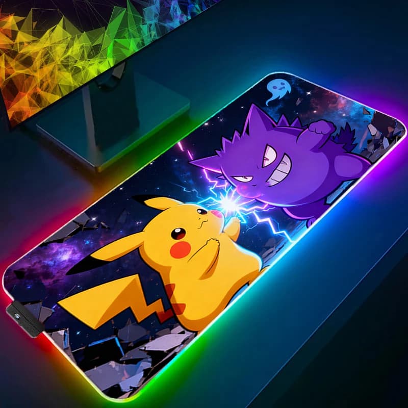 Tappetino per mouse RGB P-Pokemons Gengar Gamer Computer Notebook Pc Retroilluminazione Tappetino per mouse Tappeto Accessori da gioco Tastiera LED Tappetino da scrivania