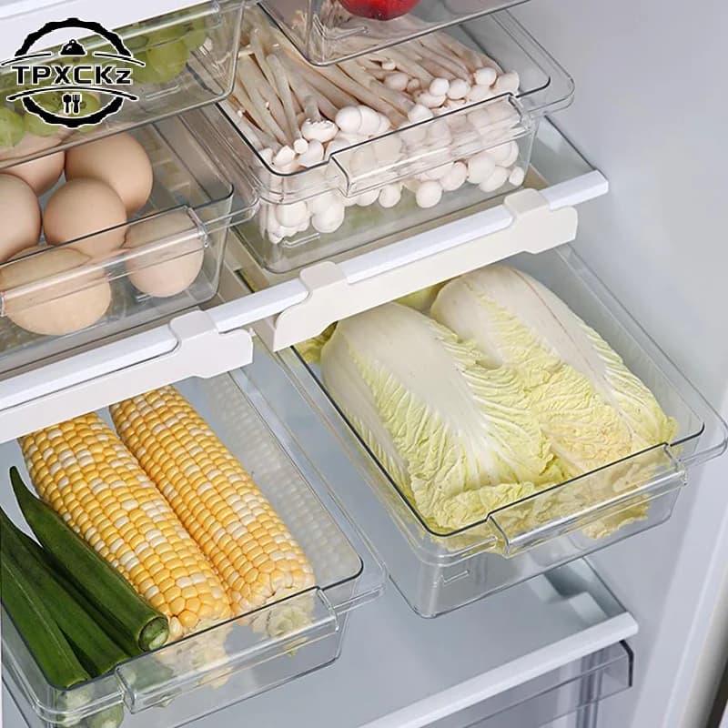 Kitchen Storage Box Fruit Vegetable Preservation Organizer Transparent Egg Container Under-shelf Refrigerator Drawer