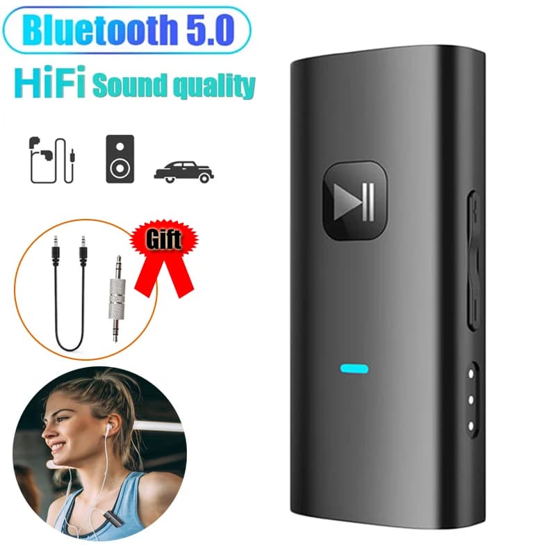 JINSERTA Wireless Bluetooth 5.0 Audio Adpter MP3 music player with HD microphone for headphone support TF