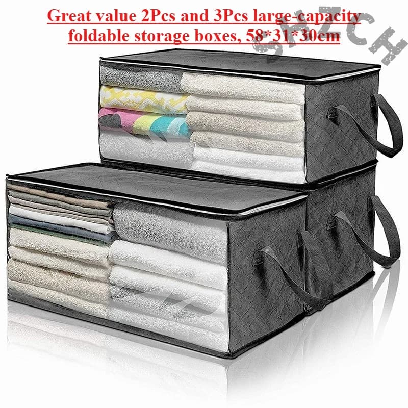 2Pcs 3Pcs Clothes Storage Organizers Foldable Blanket Bags Sweater Quilts Storage Box Non-woven Fabric Clothes Storage Bins