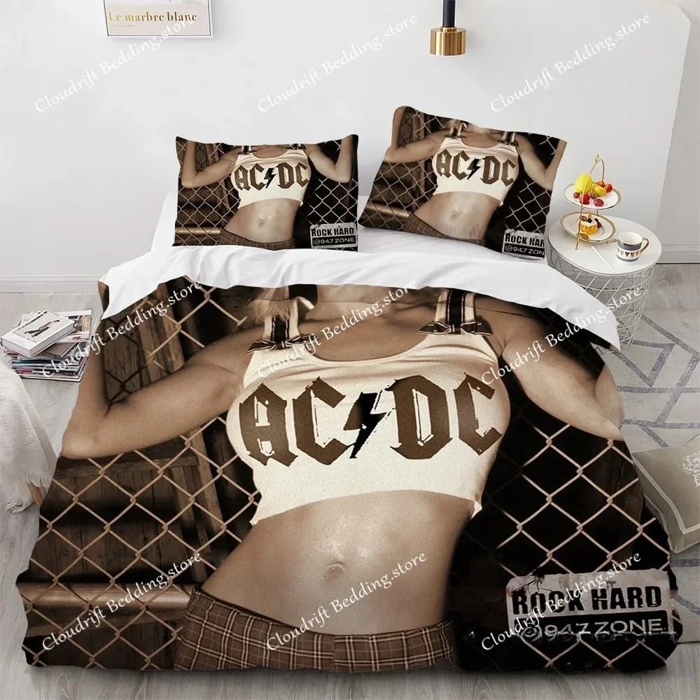 Set di Biancheria da Letto AC/DC con Stampa 3D, Copripiumino e Federe per Bambini, Ragazzi e Ragazze, Set Letto Matrimoniale, Queen e King