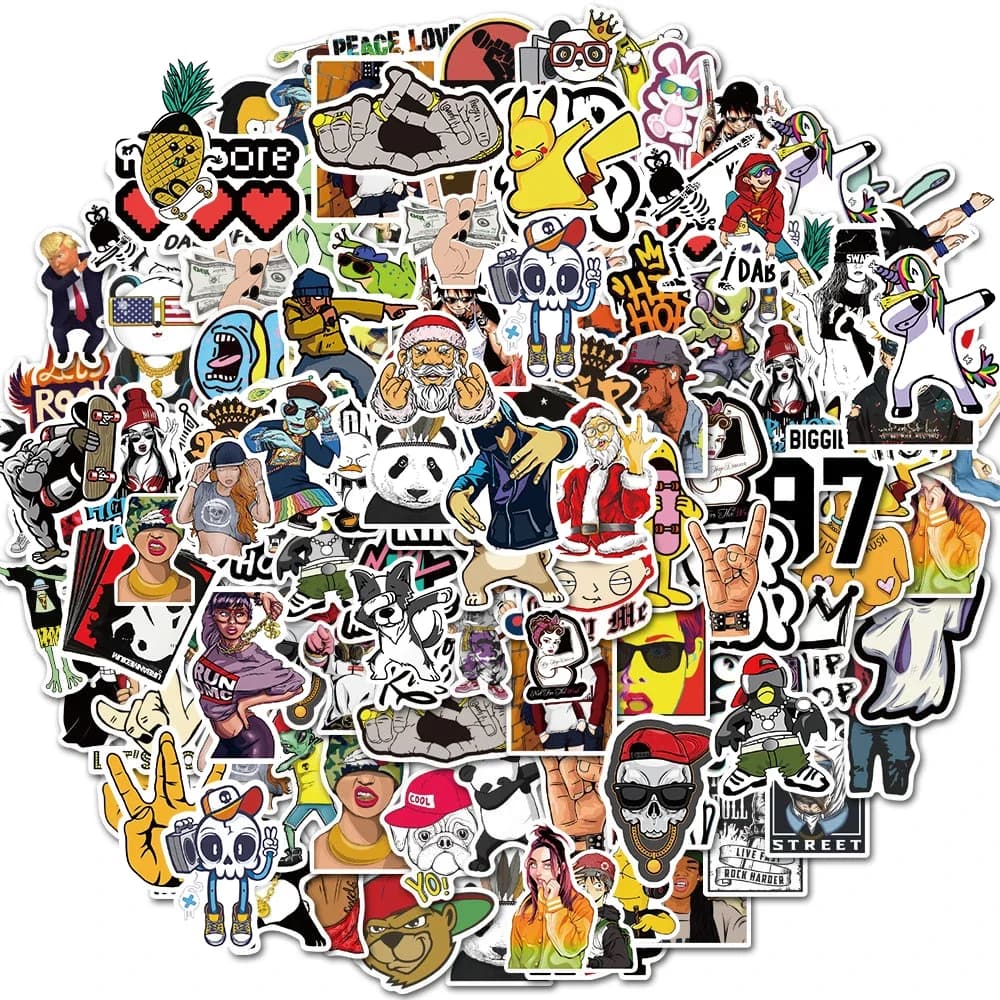 50/100Pcs Pop Hip Hop Style Cartoon Stickers funny decals for guitar Bike Car Helmet Skateboard Graffiti Sticker toys for kids