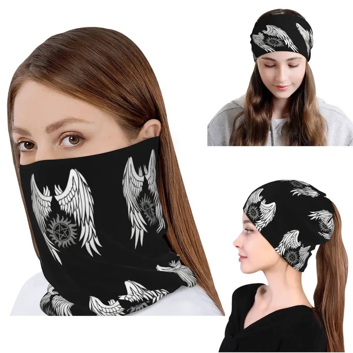 Supernatural Wings And Logo Bandana Neck Gaiter Face Scarf Warm Face Mask Beanies Hat for Men Women Adult Washable