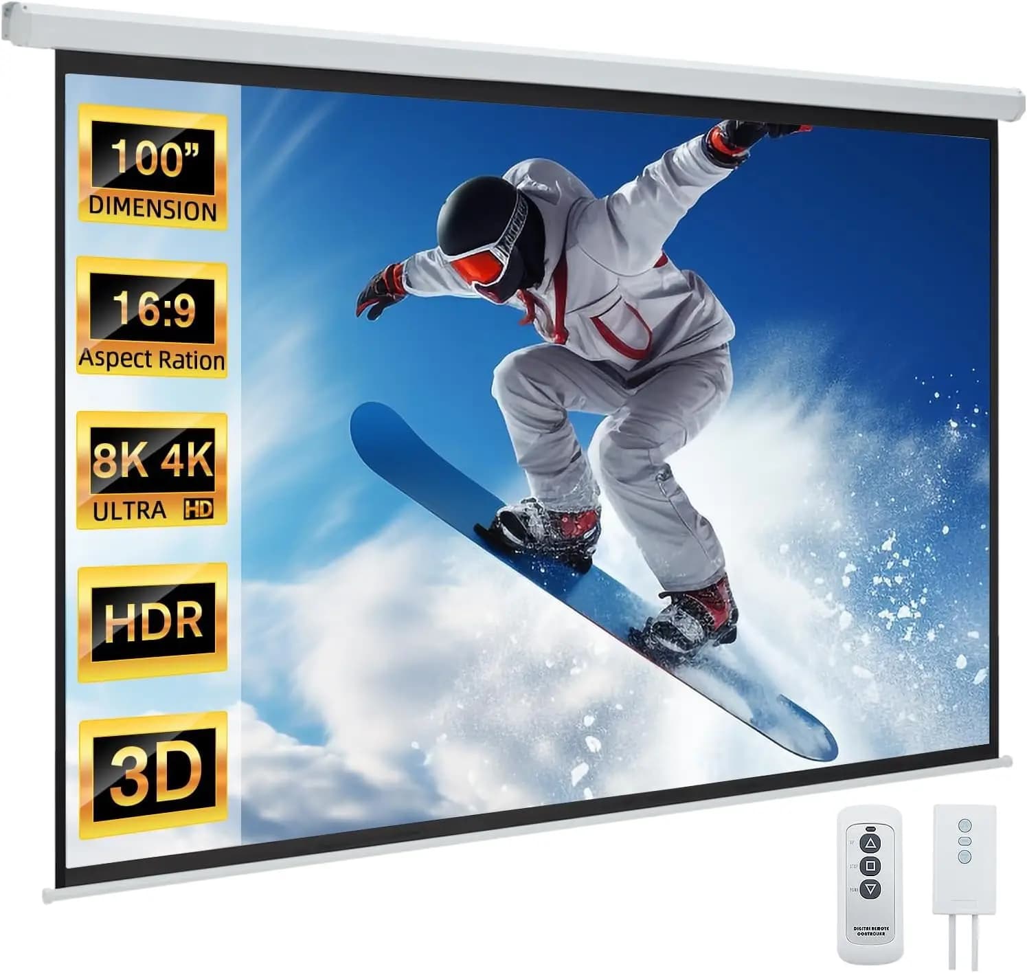 Schermo per proiettore motorizzato da 100 pollici 16:9 4K HD elettrico a parete retrattile con telecomando per home theater da interno