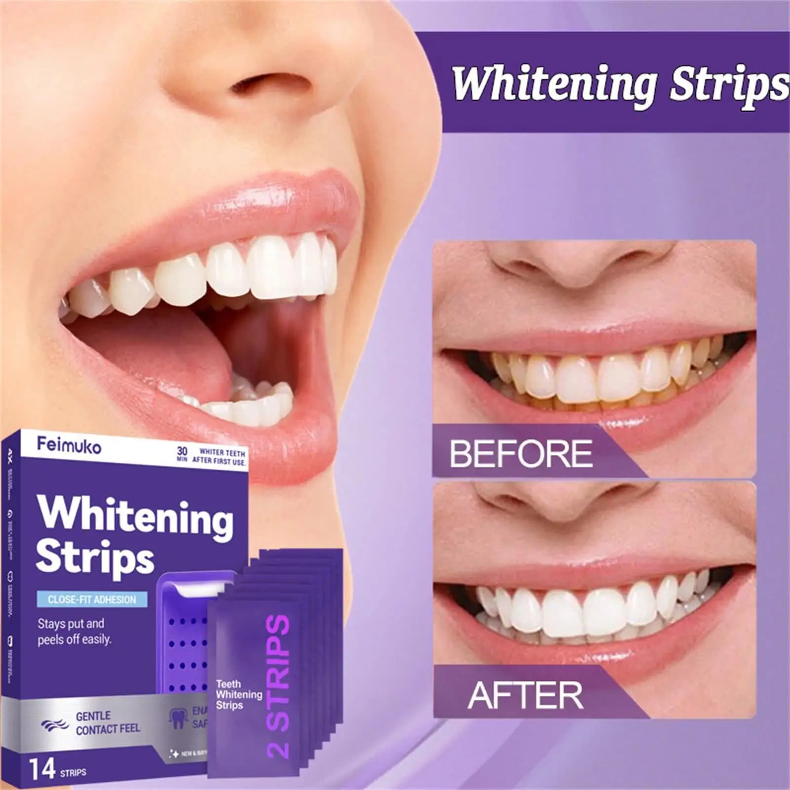 Whitening Strips for Purple Tooths, Oral Hygiene, Mint Fresh Food, Durable Whitening, Tooth Whitening Patch
