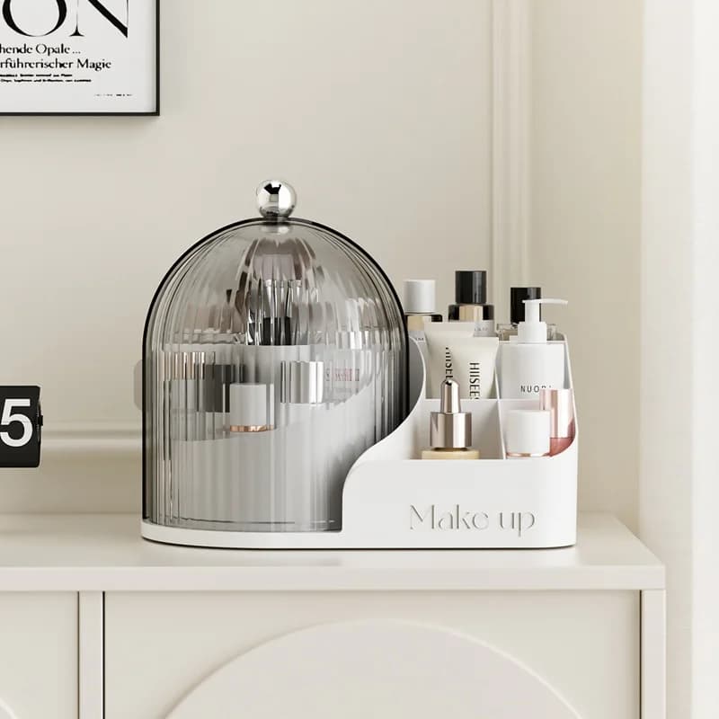 Organizzatore per Trucchi a Cupola Estetico con Base Girevole, Scatola Portacosmetici Multi-Scomparto Stile Ins per Toeletta