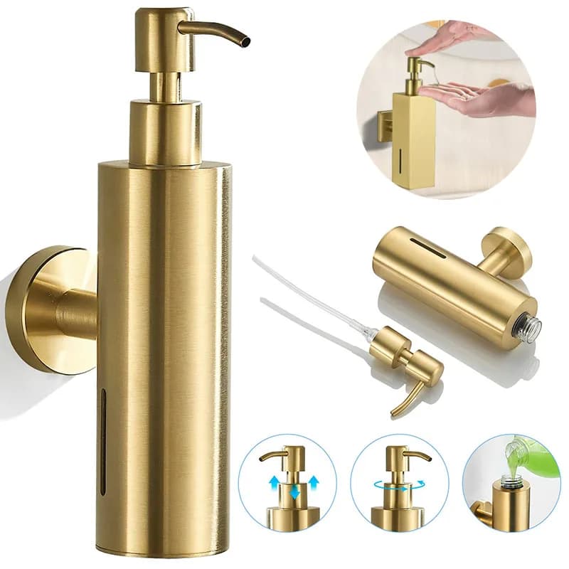Dispenser di sapone manuale in acciaio inossidabile spazzolato da 220 ml Dispenser di sapone rotondo quadrato nero dorato montato a parete per bagni di hotel