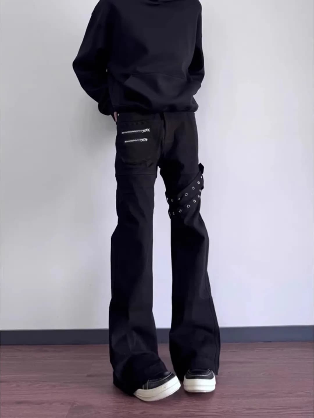 Jeans Neri da Uomo a Gamba Dritta Svasata con Cintura, Stile Americano High Street Invernale, Pantaloni da Lavoro Slim Fit, Lavaggio Cleanfit