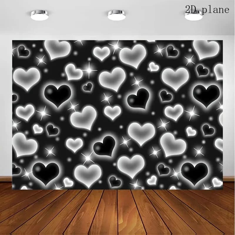 Black And White Glowing Hearts Pattern Y2K Aesthetic Valentine Day Tapestry Romantic Love Wall Art Bedroom Decor Emo Goth Print