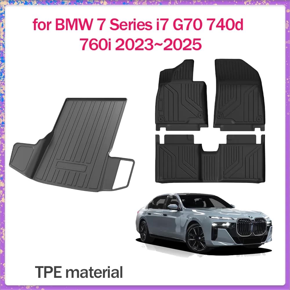Tappetino per auto per BMW Serie 7 i7 G70 740d 760i 2023 ~ 2025 TPE Piede Interno Liner Tronco Impermeabile Pad Tappeto Accessori Personalizzati