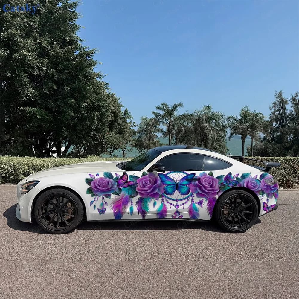 2pcs Plumed Dream Catcher Car Side Wraps, Self-Adhesive PVC Waterproof & Scratch-Resistant Stickers, Car Accessory Gift
