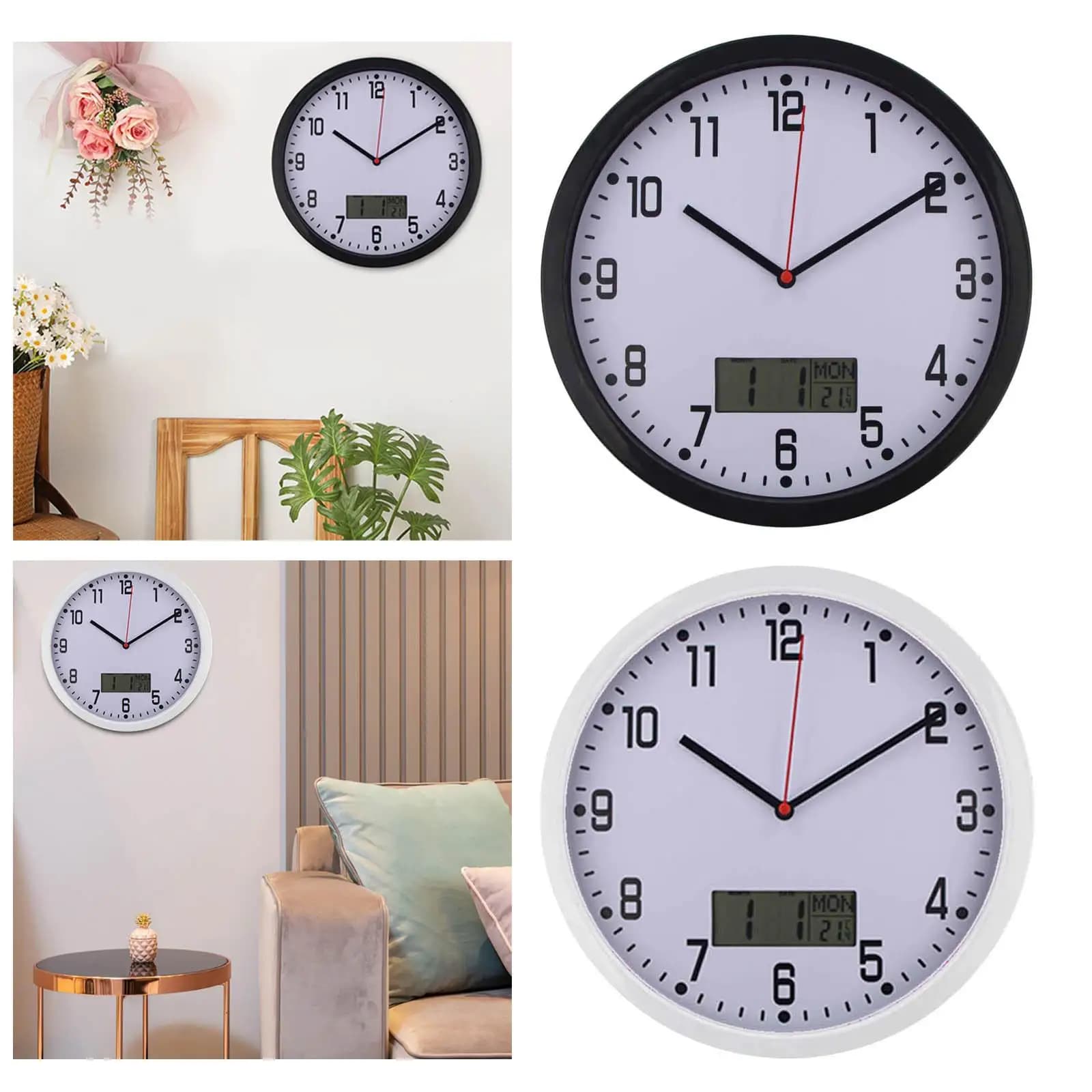 LCD Wall Clock with Calendar and Date Digital Wall Clock Decorative Clock for