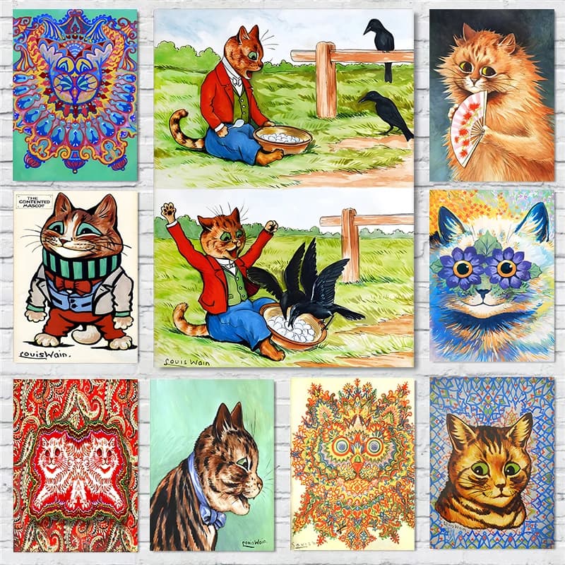 Louis Wain Illustration Exhibition Poster Anthropomorphic Cat Art Prints Canvas Painting Cat Wall Art Pictures Home Room Deco