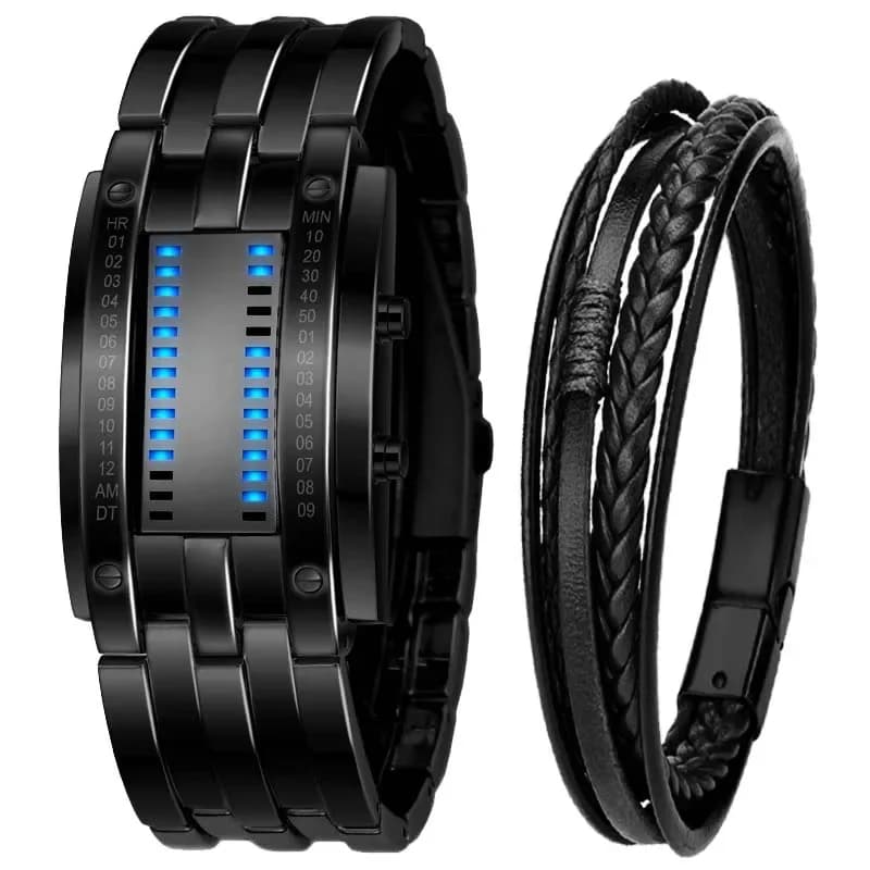 Men's Watch 50m Waterproof Wash Clock Double Row Led Lamp Watch Electronic Sports Watch with Men's Track Steel Strap Relogios Masculino