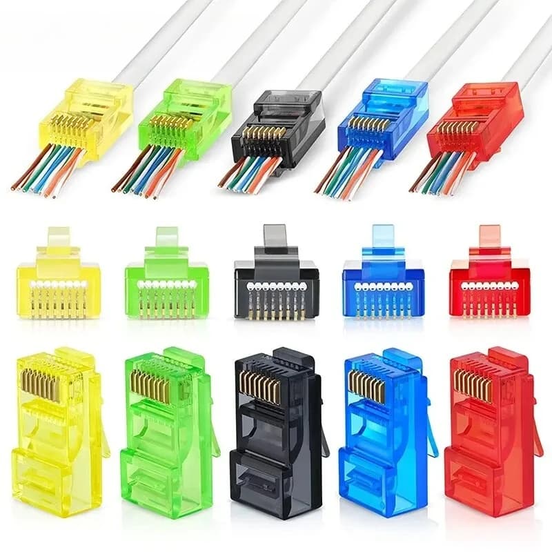 50PCS RJ45 Cat6 Pass Through Connectors, Assorted Colors EZ to Crimp Modular Plug for Solid Or Stranded UTP Network Cable
