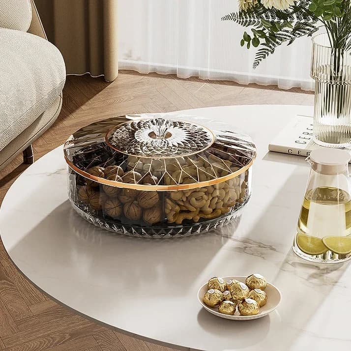 Scatola portaoggetti girevole per snack Piatto di frutta Piatto creativo per snack di frutta secca Contenitore ermetico per la casa Decorazione per piatti di snack