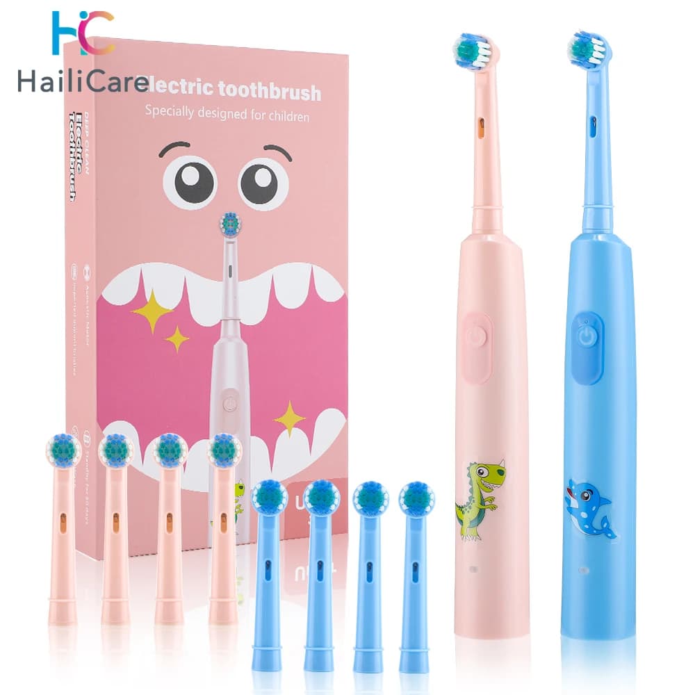 Cartoon Kids Electric Toothbrush with Replacement Head Waterproof IPX7 Rechargeable Sonic Rotating Toothbrush