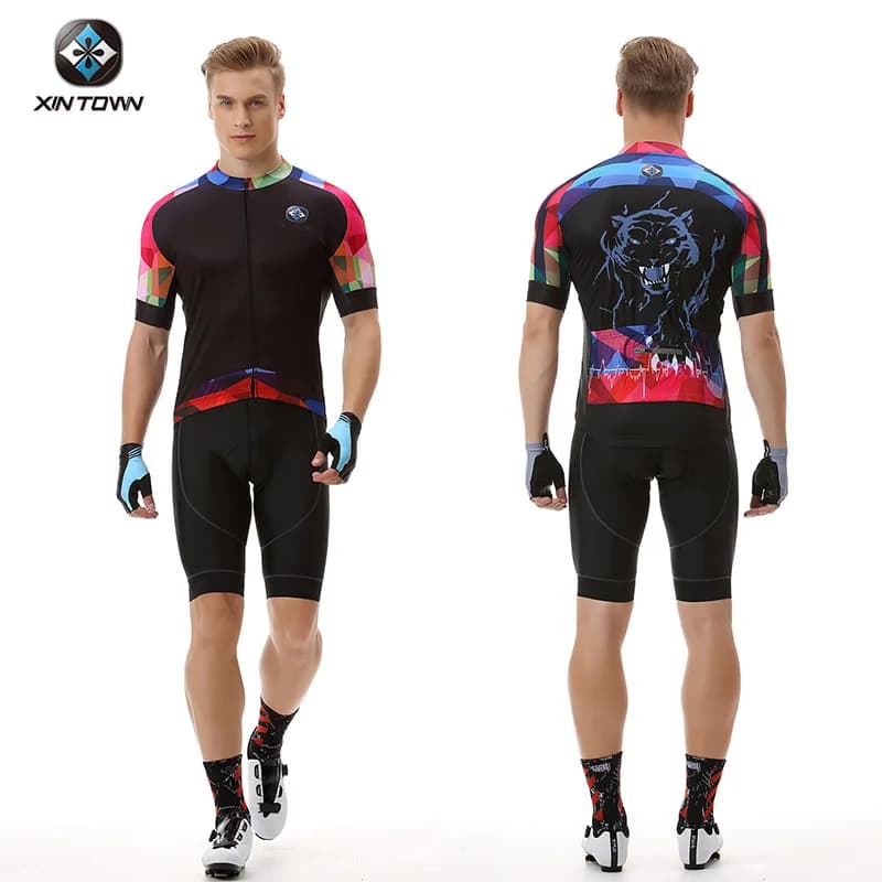 XINTOWN Set Maglia Ciclismo Estiva a Maniche Corte e Salopette con Bretelle Black Panther