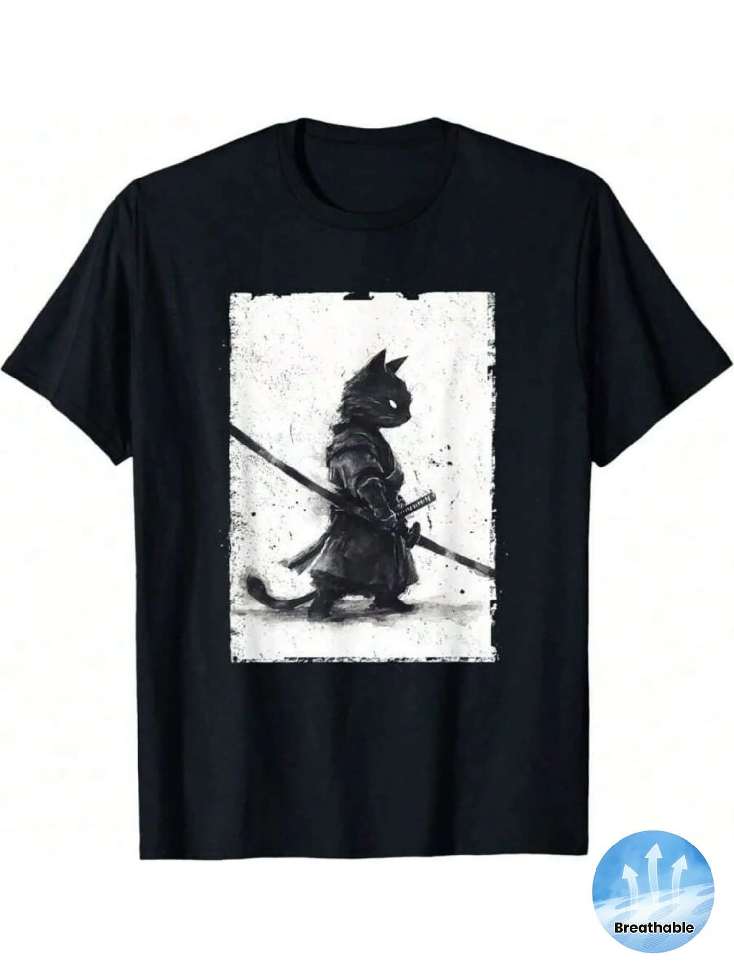 Men's T-shirt with motif Ukiyo-e Japanese cat samurai retro - Top short sleeve crew neck 100% cotton fit