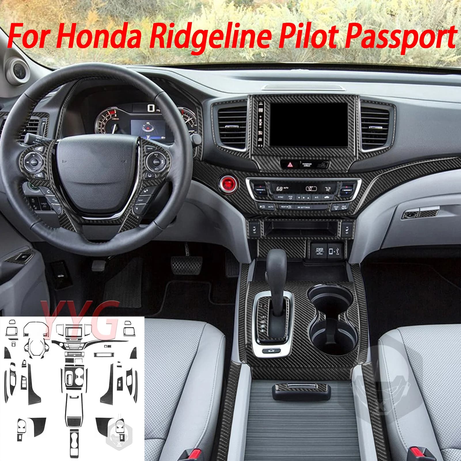 Per Honda Ridgeline Pilot Passport Console in fibra di carbonio Portabicchieri per acqua Pannello del cambio Trim Accessori interni per auto Adesivo