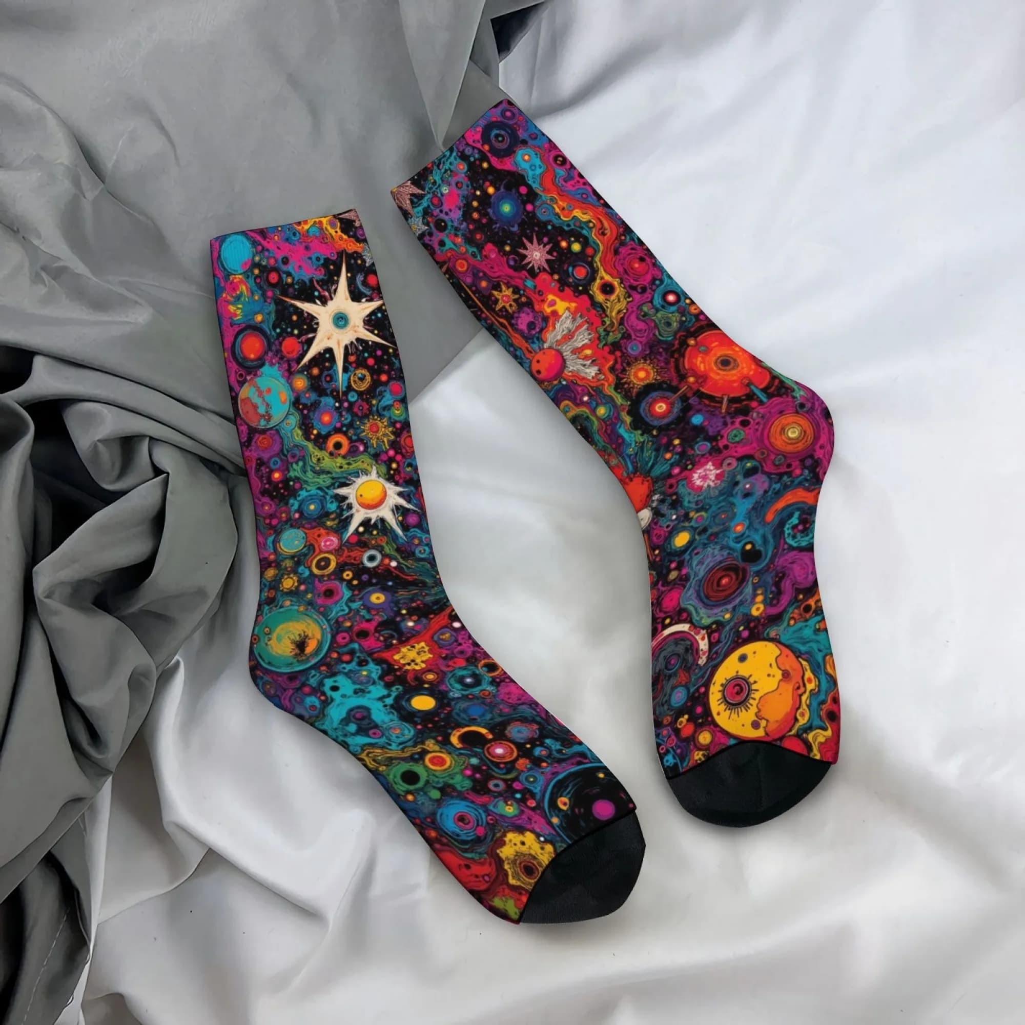 Psychedelic Cosmic Planet Abstract Art Socks Novelty Funny Happy Men's Socks Harajuku Style Street Hip-Hop Fashion Socks Gift