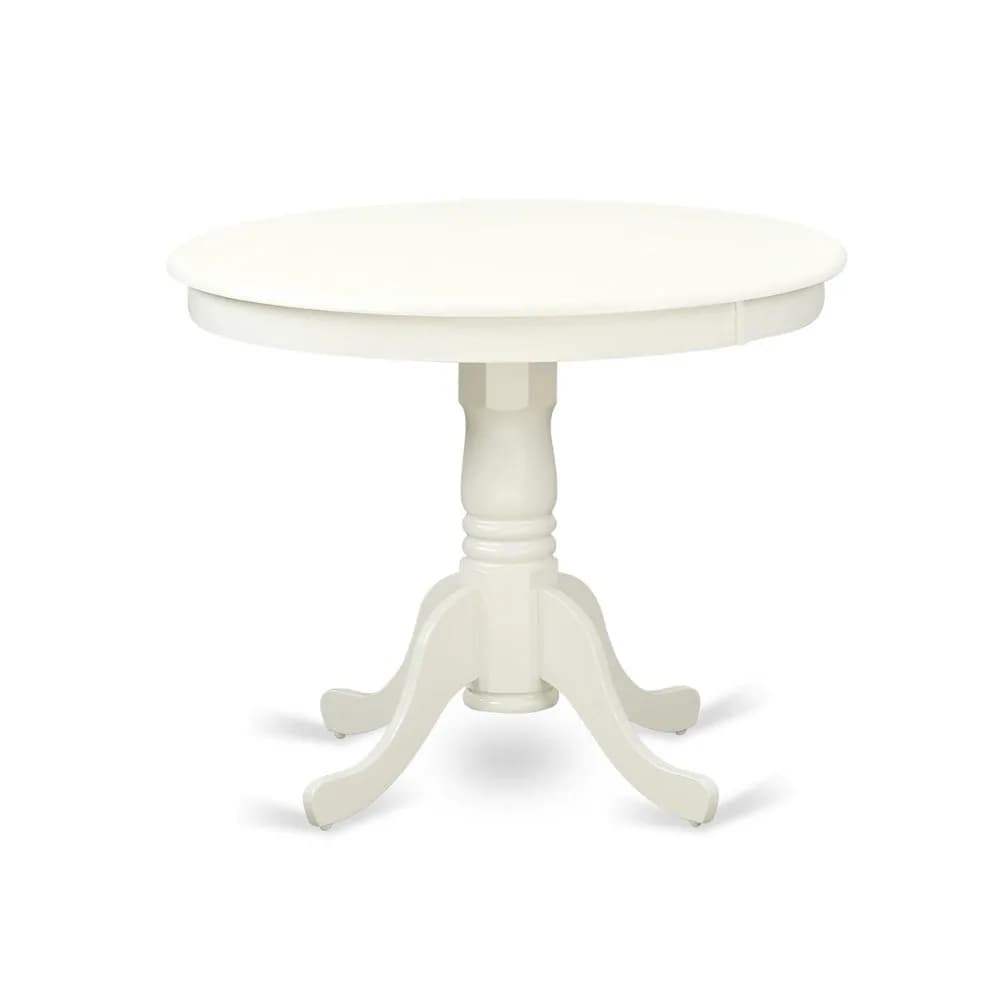 ANT-LWH-TP Tavolo da Pranzo Antico - Piano Rotondo per Cucina con Base a Piedistallo, 36x36 Pollici, Bianco Lino, Personalizzabile