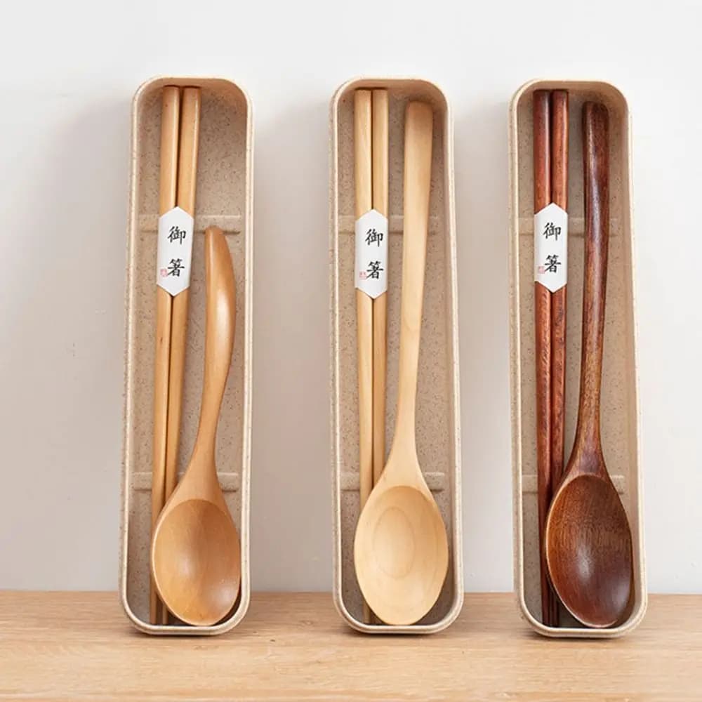 Picnic With Box Wooden Chopsticks Spoon Set Reusable Natural Wood Portable Tableware Portable Case Cutlery Set Adults/Students